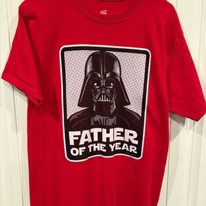 Hanes Red Kids Short Sleeve Tee with Black & White Darth Vader Graphic Size Me